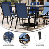 Flash Furniture Brazos 7 Piece Outdoor Patio Dining Set - 6 Navy Flex Comfort Stack Chairs - 55" Tempered Glass Patio Table with Umbrella Hole Flash Furniture