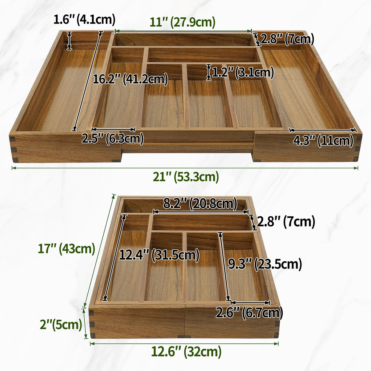 Luxury Acacia Kitchen Drawer Organizer - Silverware Organizer - Utensil Holder and Cutlery Tray with Grooved Drawer Dividers for Flatware and Kitchen Utensils (8 Slot), 17*12.4*2 inch EcoFives