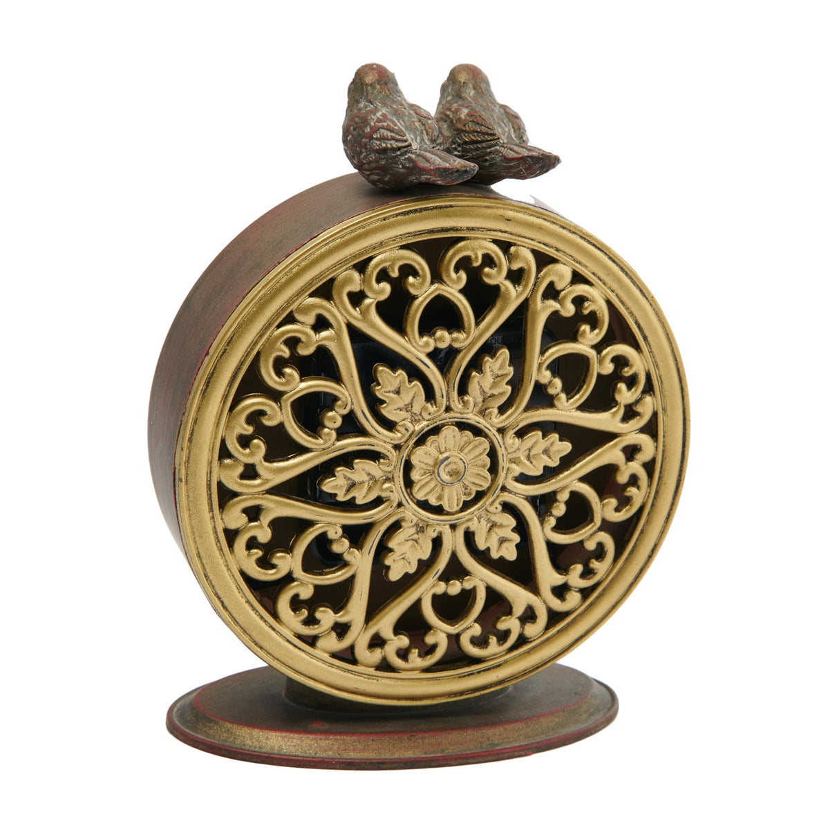 Creative Co-Op Vintage Pewter Mantel Clock with Birds, Distressed Brown Creative Co-Op