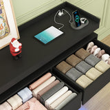 Hlivelood 9 Drawer Dresser with Power Outlet & LED Light, Modern Chest of Drawers for Closet Modern Large Dresser Organizer Cabinet for Bedroom, Living Room, Black Hlivelood