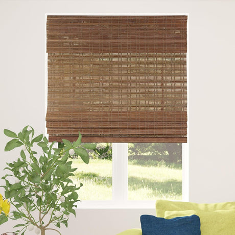 CALYX INTERIORS Cordless Bamboo Roman Shade Blind, Light Filtering, 32" W x 64" H, Ceylon Chestnut Calyx Interiors