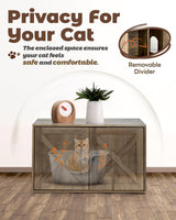 Upolana Cat Litter Box Enclosure, 32 inch Hidden Litter Box Furniture with Divider, Wooden Kitty Litter Box Cabinet End Side Table, Greige Upolana