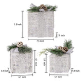 Hourleey Set of 3 Christmas Lighted Gift Boxes, Pre-lit 60 LED Light Up Present Boxes Ornament Outdoor Warm White Tinsel Boxes Decoration for Indoor Christmas Home Yard Lawn Decor Hourleey