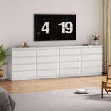 Jocoevol Modern White 8 Drawer Dresser for Bedroom, 15.3" D x 55.2" W x 32.3" H Simply Chest of Drawers, Wood Storage Dresser with Deep Drawers for Living Room Hallway Entryway, White Jocoevol