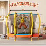 Happin® 55” Toddler Trampoline Indoor & Outdoor Playset Ages 1-6, 5FT Kids Trampoline, Ultra Safe Mini Trampoline for Kids with Safety Enclosure Net, Gifts for Birthday with Basketball Hoop Happin