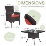 Kurapika 5-Piece Patio Furniture Outdoor Dining Set, Wicker Rattan Patio Dining Table and Chairs Set, Square Tempered Glass Tabletop with Umbrella Hole and 4 Chair Set, Red Kurapika