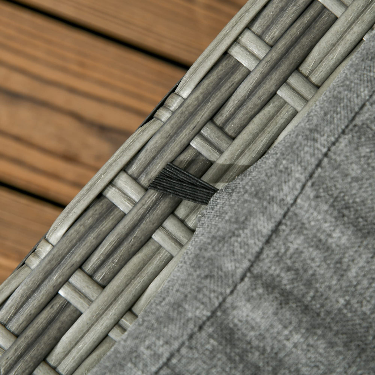 Outsunny 6 Piece Patio Dining Set, PE Rattan Furniture Set with 2 Chairs Cushions & Outdoor Loveseat Sofa, Woodgrain Slatted Dinner Table, Gray Outsunny