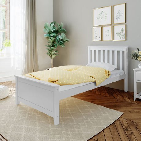 Max & Lily Twin Bed Frame with Slatted Headboard, Solid Wood Platform Bed for Kids, No Box Spring Needed, Easy Assembly, White Max & Lily
