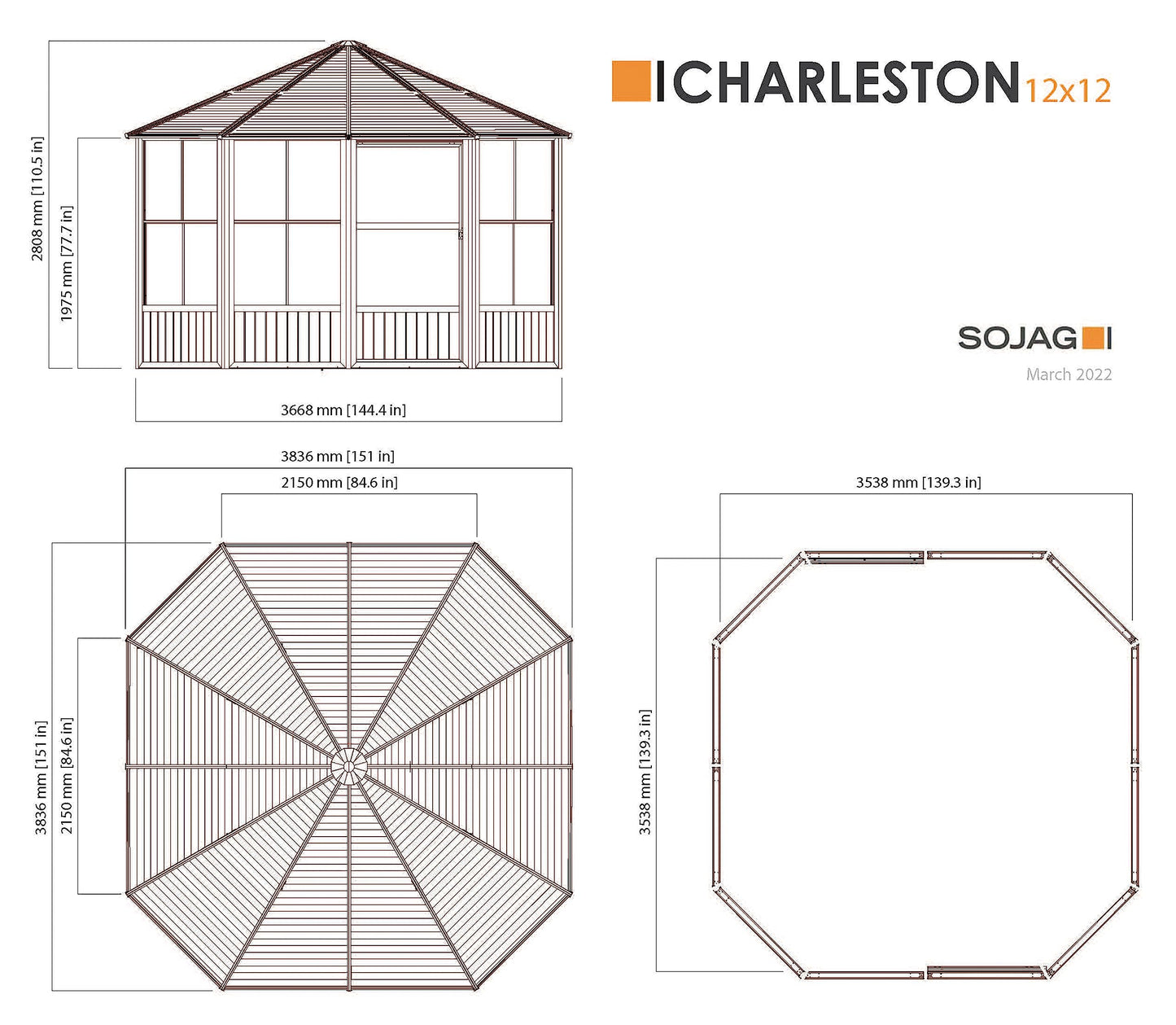 Sojag Outdoor 12' x 12' Charleston Solarium, Outdoor Sun Shelter and Shade Structure - WoodArtSupply