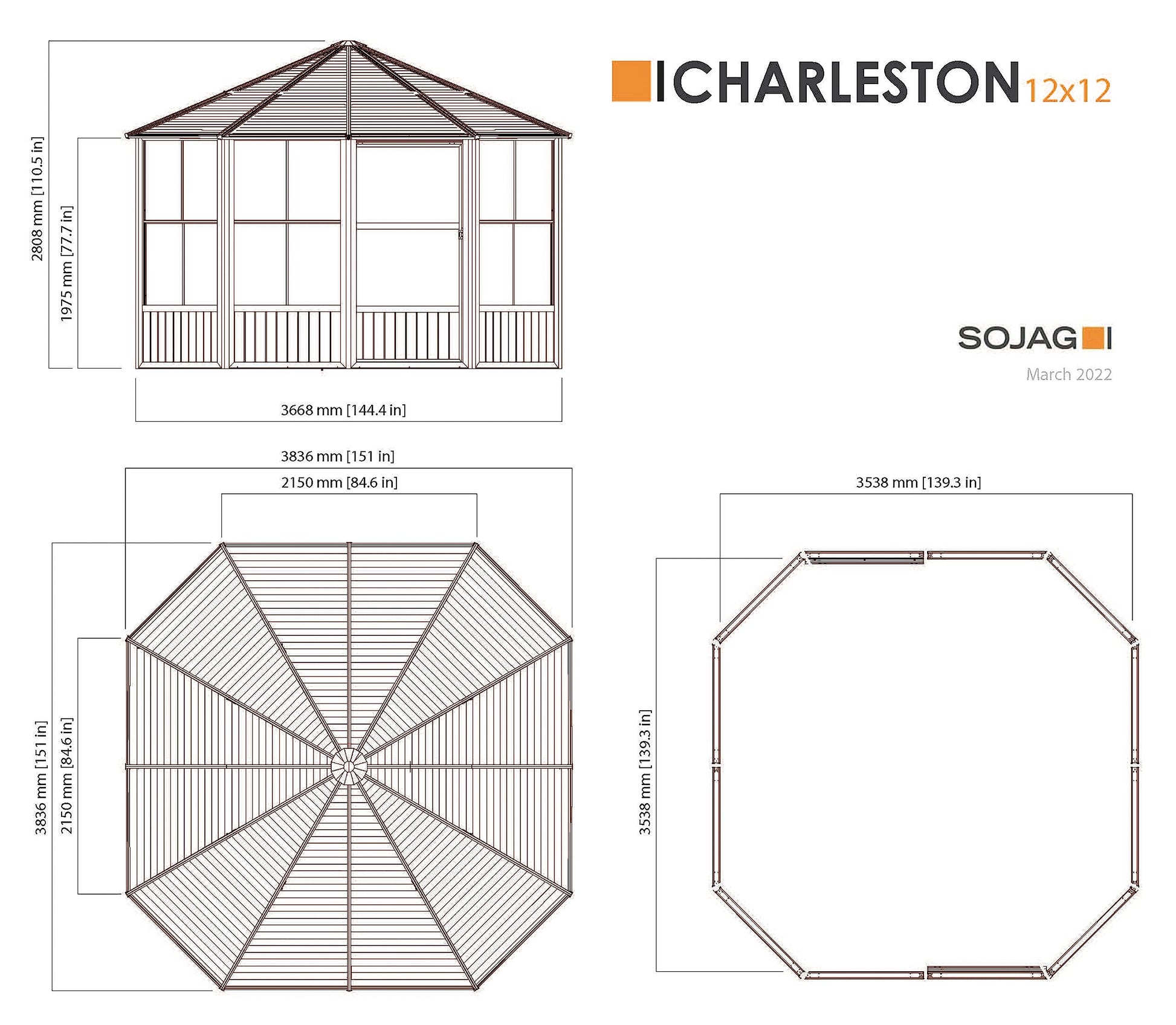 Sojag Outdoor 12' x 12' Charleston Solarium, Outdoor Sun Shelter and Shade Structure - WoodArtSupply