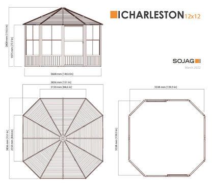 Sojag Outdoor 12' x 12' Charleston Solarium, Outdoor Sun Shelter and Shade Structure - WoodArtSupply