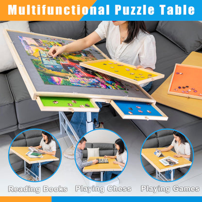 Fanwer Adjustable Puzzle Table with Drawers 1500 Piece, Angle & Height Adjustable Jigsaw Puzzle Table with Metal Legs | 35"x26" Tilting Puzzle Board for Adults and Children, Gift for Mom, Mot - WoodArtSupply