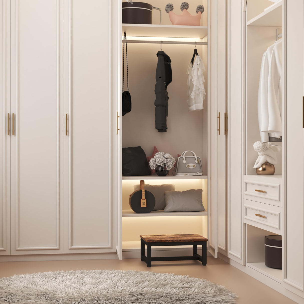 IBUYKE One Step Wooden Step Stools for Adults Kids, Heavy Duty Bedside Step Stool with 500 Lbs Capacity, Non-Slip Stepping Foot Stool for Bedroom Livingroom Bathroom Kitchen, Rustic Brown TBD001H IBUYKE