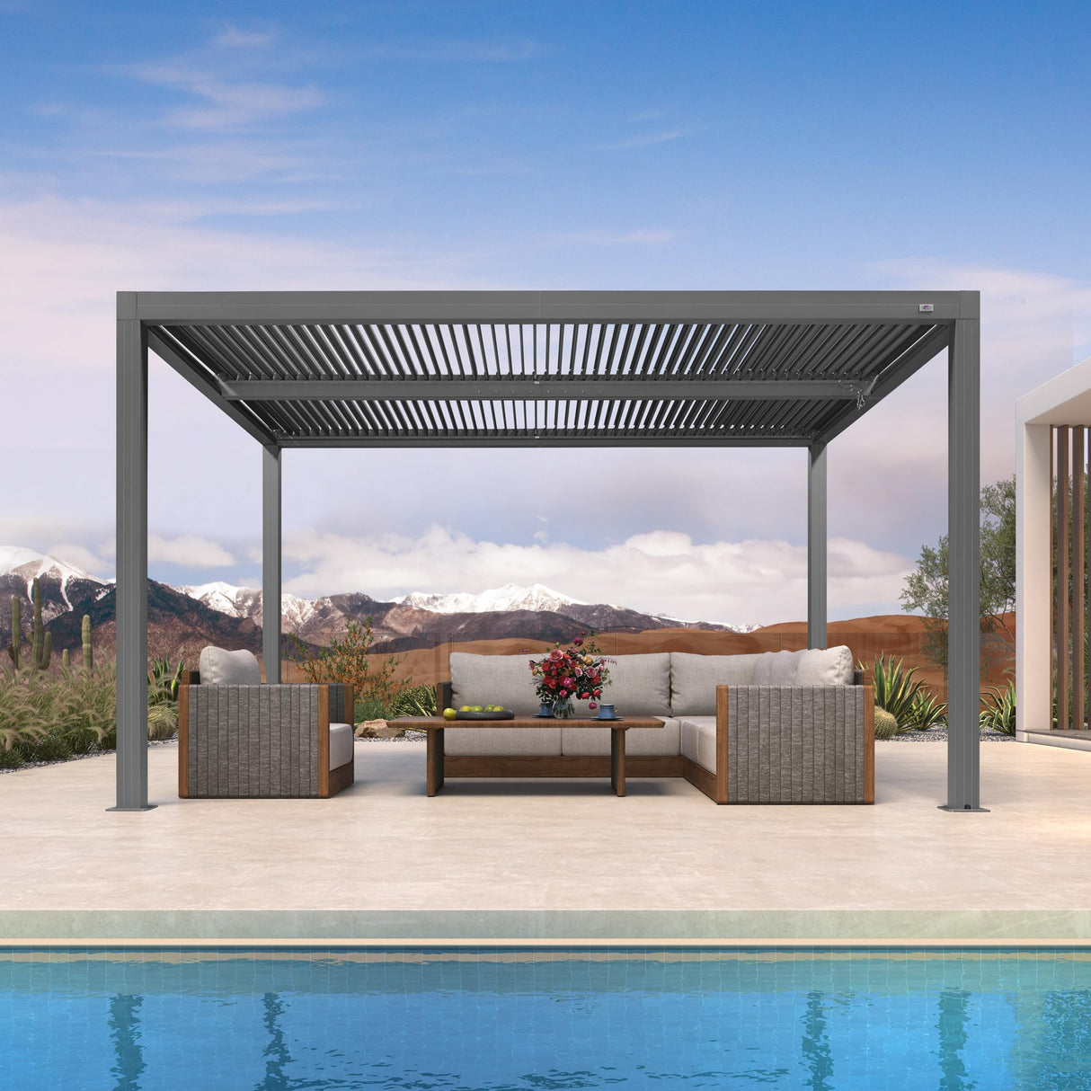 PURPLE LEAF Louvered Pergola 10' x 13' Outdoor Full Aluminum Pergola with Adjustable Rainproof Roof Modern Retractable Patio Hardtop Gazebo for Deck Backyard Garden Slate Grey PURPLE LEAF