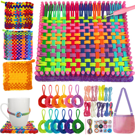 Weaving Loom for Kids and Adults, Arts and Crafts Potholder Loom Kit with 288 Colorful Loops, 2-in-1 Weaving Loom Kit for Girls Ages 5 6 7 8-12 13, DIY Weaving Kit Birthday Gifts for Beginners Bukicho