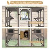 PetsCosset 71" Catio Outdoor Cat Enclosure, Large Wooden Outdoor Cat House Kitty Catio Enclosure for Indoor Cats, Outdoor Catio Weatherproof Attached to Window Catio for Cats, 7Platforms-71 H PetsCosset