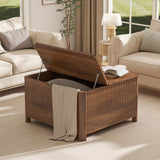 LYNCOHOME 31.5" Fluted Lift Top Coffee Table with Storage, Square Coffee Tables for Living Room, Coffee Table with Large Hidden Storage Compartment and Adjustable Shelves，Walnut LYNCOHOME