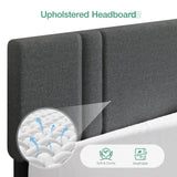 Novilla Adjustable Queen Bed Frame with Upholstered Headboard and Wood Slat Support - Dark Grey Novilla