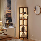 Furnulem 6-Tier LED Corner Shelf - 67.5” Tall Rustic Brown Storage & Display Unit Furnulem