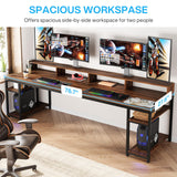 Tribesigns Two Person Desk with Monitor Stand, 78.74" Long Double Computer Office Desk with Storage Shelves, Large Gaming Desk Study Writing Table Workstation for Home Office, Rustic Brown Tribesigns
