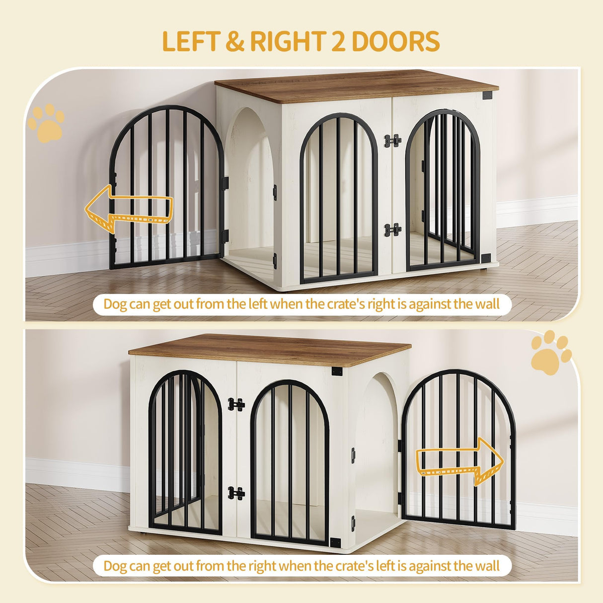 Hzuaneri 31.5'' Wooden Dog Crate Furniture, Indoor Dog Kennel Dogs Cage for Small/Medium Dogs, Heavy Duty Dog Crates Decorative Pet House End Side Table TV Stand, White Brown DFC85114B Hzuaneri