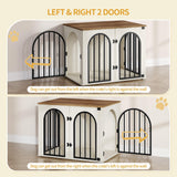 Hzuaneri 31.5'' Wooden Dog Crate Furniture, Indoor Dog Kennel Dogs Cage for Small/Medium Dogs, Heavy Duty Dog Crates Decorative Pet House End Side Table TV Stand, White Brown DFC85114B Hzuaneri