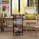 5-Tier Metal Rolling Utility Cart with Drawer, Craft Storage Cart with DIY Divider and Lockable Wheel, Versatile Paint Brush Holder & Paint Organizer & Craft Organizers and Storage for Drawing Room Simple Serenity