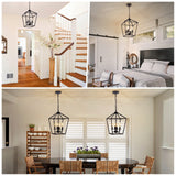 4 Light Chandelier, Industrial Ceiling Light Black Lantern Light Fixtures with Farmhouse Metal Cage Adjustable Height Rustic Geometric Hanging Light E12 Base for Kitchen Island, Entryway, Indoor Seaside village