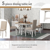 DESIGNER97 5-Piece Farmhouse Dining Table Set, Wood Round Extendable Oval Dining Table and 4 Upholstered Dining Chairs for Dining Room Kitchen Oak+Antique White DESIGNER97
