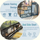 Full Loft Bed with Desk and RGB Light, Metal Loft Bed Frame with Stairs and Bedside Shelf, Heavy-Duty Lofts Beds with Storage Shelves and Wardrobe for Kids Teens, Black Mirightone