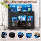Wine Bar Cabinet with LED Light, Kitchen Coffee Bar Cabinet with Power Outlet, Home Liquor Cabinets with Glass Holder and Wine Racks, Modern Buffet Sideboard with Storage for Living Room, Kitchen SAHISTCT