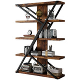 FUSUNBAO 5-Tier Wooden and Metal Frame Bookshelf,Vintage Industrial Modern Style Tall Bookcase,72 "H x 12 "W x 47" L,Rustic Large Wooden Shelf,Display Shelf for Home Office,Retro Brown FUSUNBAO