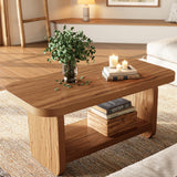 LITTLE TREE 47.2" Coffee Table, 2-Tier Coffee Table with Storage, Safe Rounded Corners, Square Modern Farmhouse Table for Living Room, Bedroom, Kids Room, 47.24" W x 23.62" D, Brown LITTLE TREE