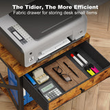 EasyCom 2-Tier Desktop Printer Stand with Large Drawer, Under Desk Printer Table with Wheels, Small Printer Shelf with Storage for Paper Storage Printer Scanner Fax Home Office Use Rustic Brown EasyCom