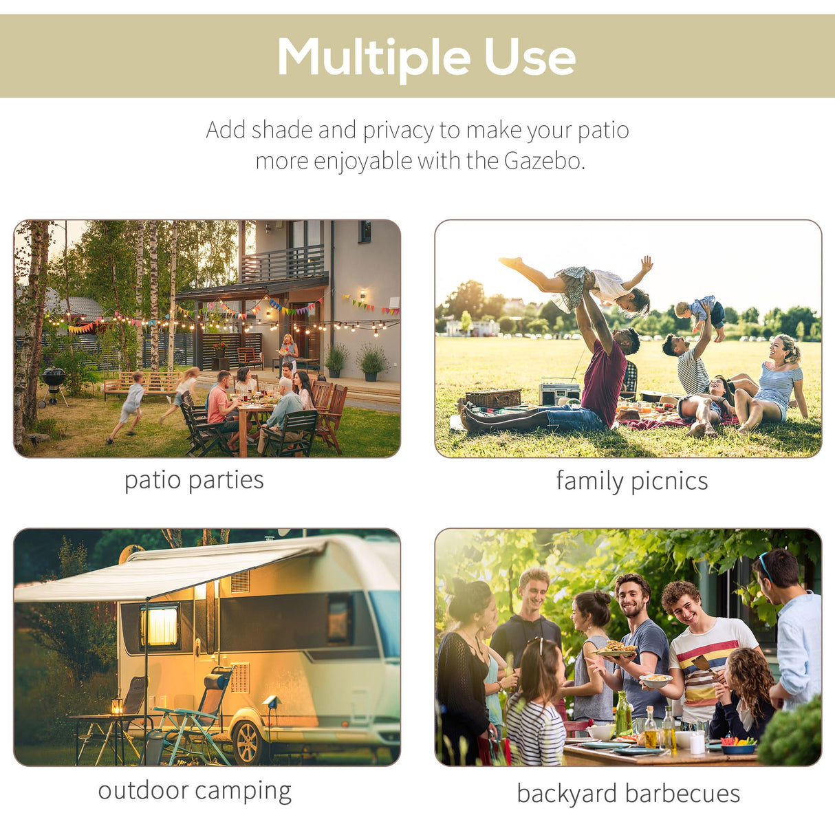 Outsunny 10' x 8' Outdoor Pergola and Patio Gazebo, Extendable Side Awning, Sun Shade Shelter for Garden, Camper, Deck, Doors and Windows, Beige Outsunny