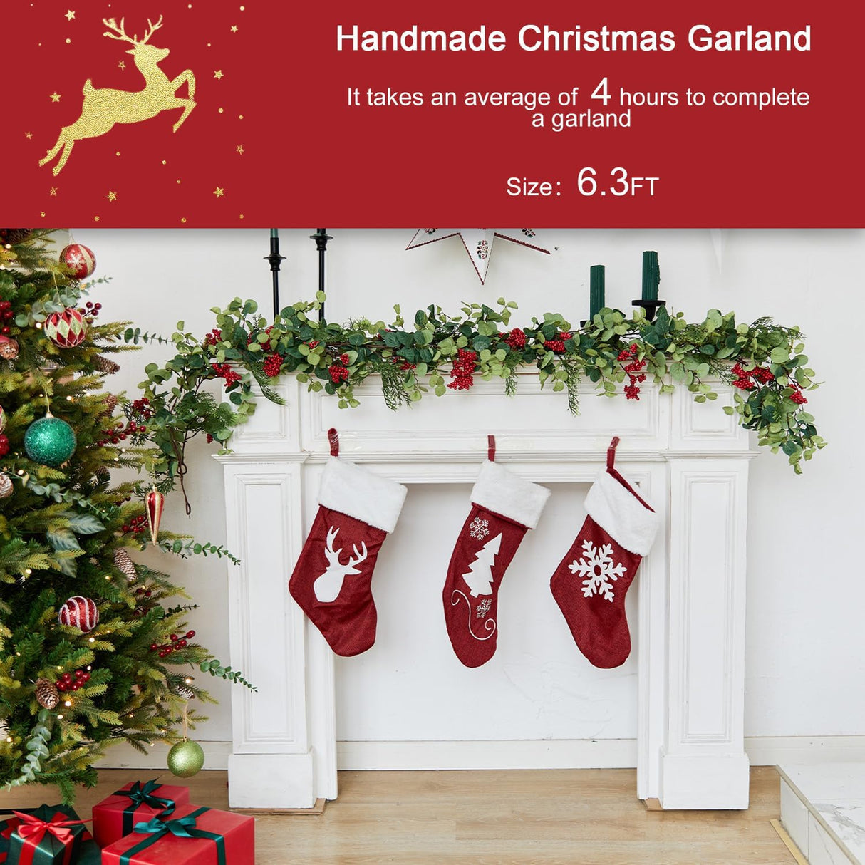 6.3FT Christmas 144 Branch Tips Cedar Garlands, Anna's Whimsy Seasonal Artificial Pine Cypress Greenery Garland, Christmas Decorations Holiday Indoor Outdoor Christmas Decor Winter Pine Garland Anna's Whimsy