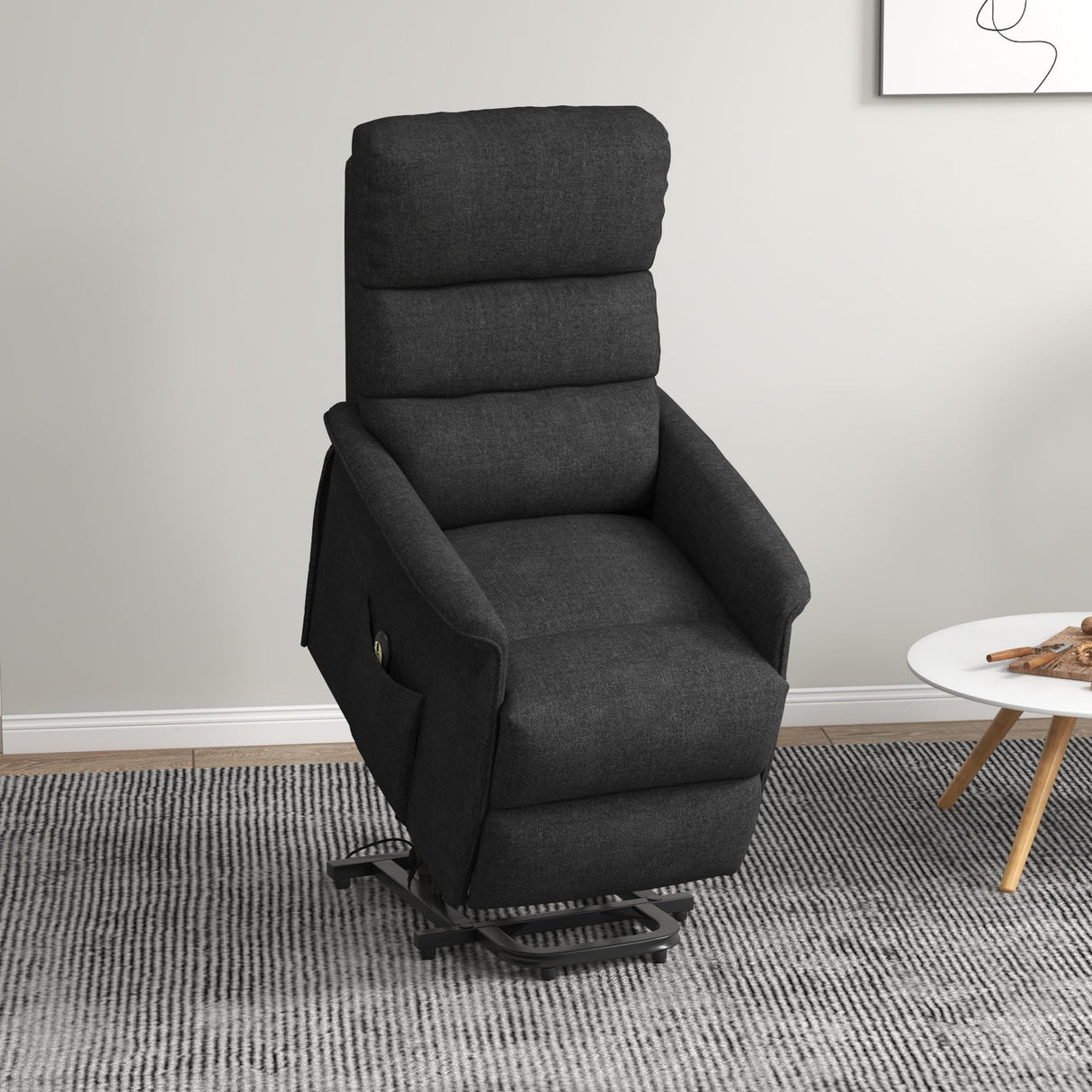 HOMCOM Power Lift Recliner Chair for Elderly, Easy Assembly, Fabric Lift Chair for Adults, Recliner Sofa with Remote Control, Side Pockets for Living Room, Black HOMCOM
