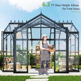 AMERLIFE 12x10x8 FT Hybrid Polycarbonate Walk-in Greenhouse for Outdoors, Aluminum Frame with Quick-Connect Assembly, Double Doors, Ventilation for Backyard Garden, Black AMERLIFE