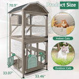PetsCosset 71" Cat House Outdoor Catio Cat Enclosures, Indoor Kitty Cage Condo Attachable Window with 3 Platforms Waterproof Roof and Resting Box for Patio PetsCosset