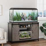 VOWNER Farmhouse 55-75 Gallon Fish Tank Stand with Power Outlet, Aquarium Stand with Storage Cabinet and Sliding Barn Door, Heavy Duty Reptile Tank Stand, for 2 Tanks, 1000LBS Capacity, Grey VOWNER