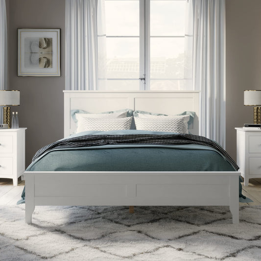 LZ LEISURE ZONE Modern Full Size Platform Bed Frame in White, Durable Solid Wood with No Box Spring Needed - WoodArtSupply