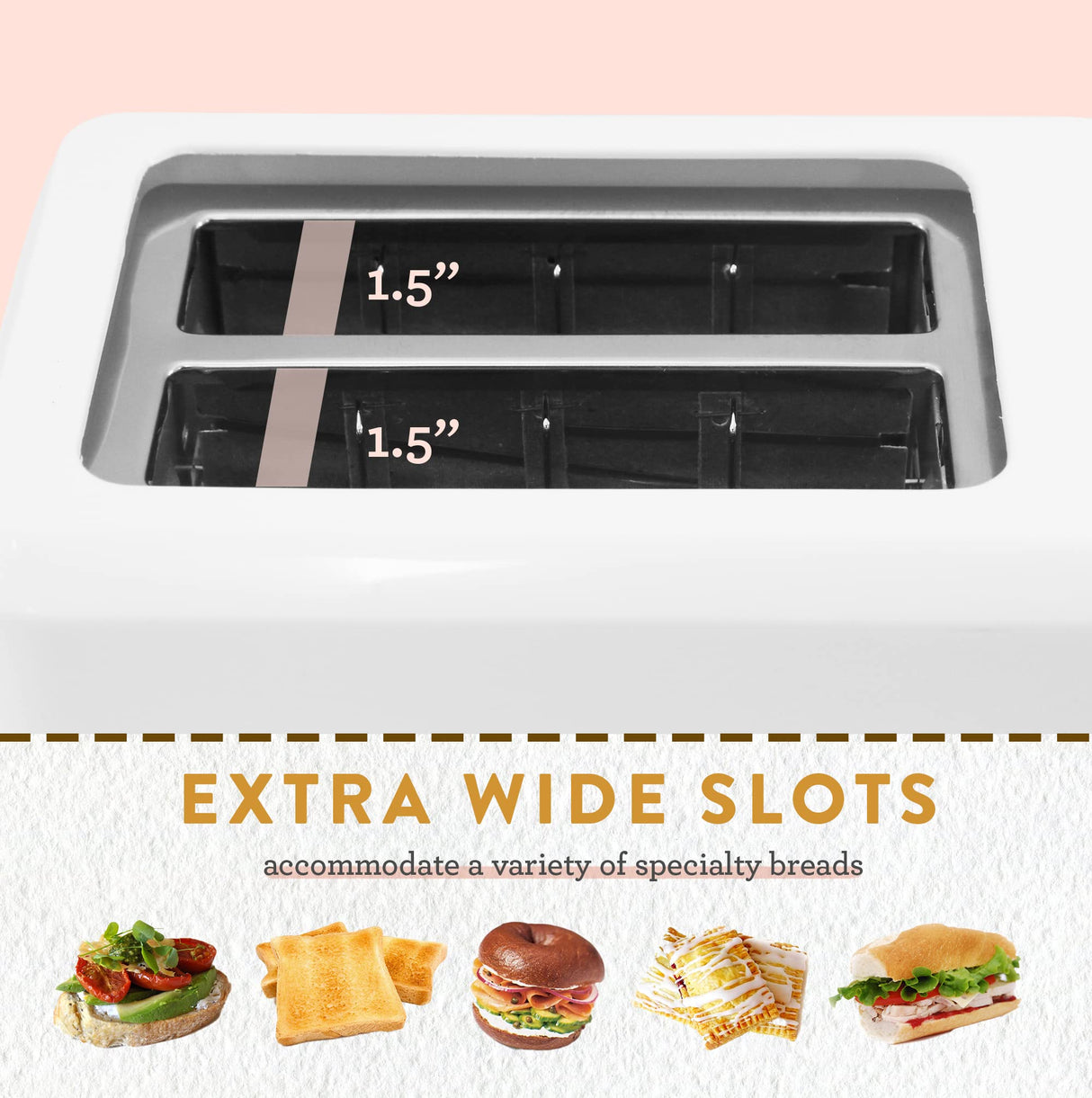 Elite Gourmet ECT-1027 Cool Touch Toaster, 7 Toast Settings Cancel Functions, Slide Out Crumb Tray, Extra Wide 1.5" Slots for Bagels Waffles Specialty Breads, Puff Pastry, Snacks, White Maxi-Matic
