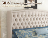 AMERLIFE King Size Adjustable Bed Frame with 51" H Velvet Upholstered and Deep Button Tufted Headboard, Electric Bed with Dual Motor/Nailhead Trim Wingback, No Box Spring Needed, Cream AMERLIFE
