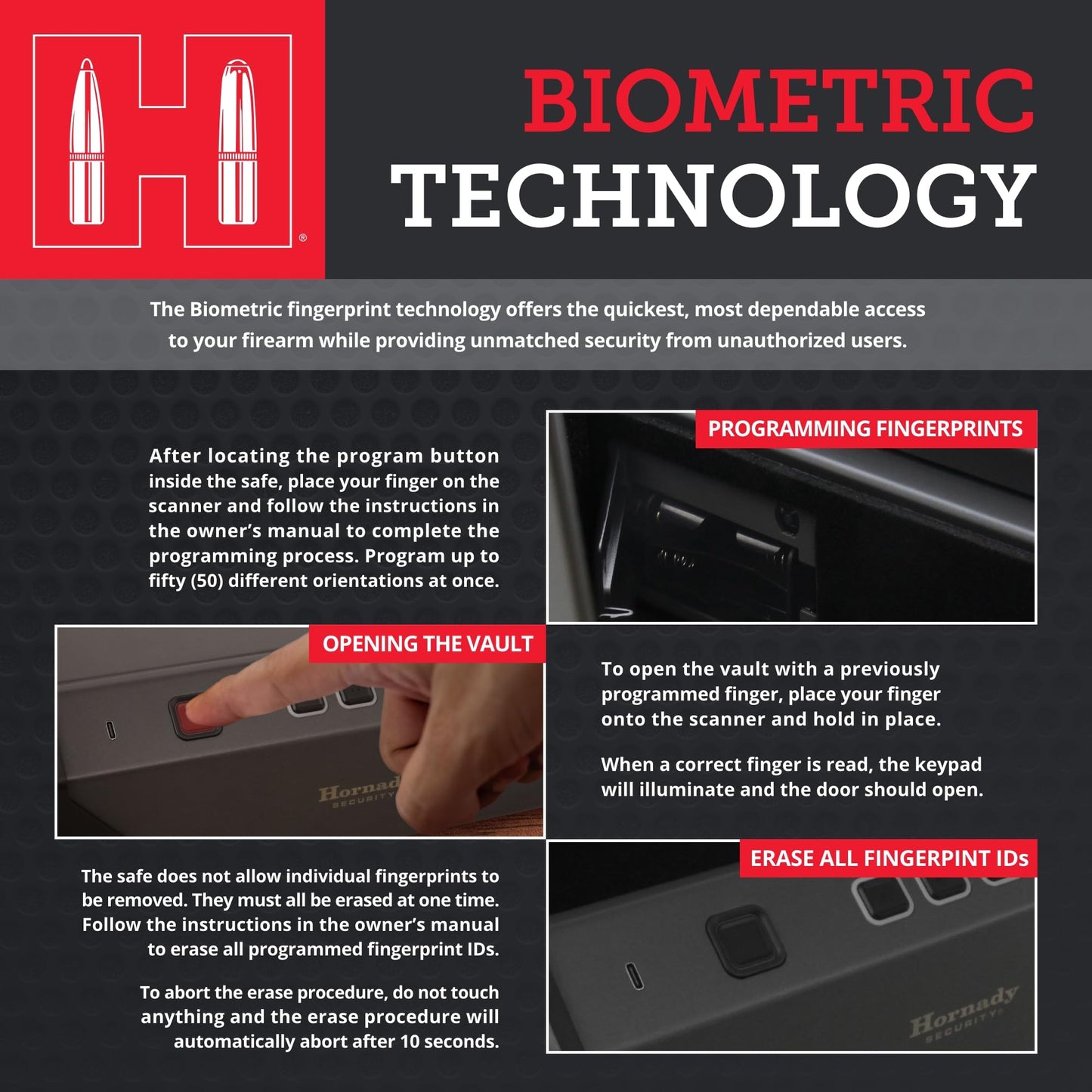 Hornady Biometric Keypad Vault (97536) - Fingerprint Gun Safe, Secure Your Pistol and Valuables, Quick Access - Digital Keypad Access and Backup Key - Ideal for Home and Nightstand - WoodArtSupply