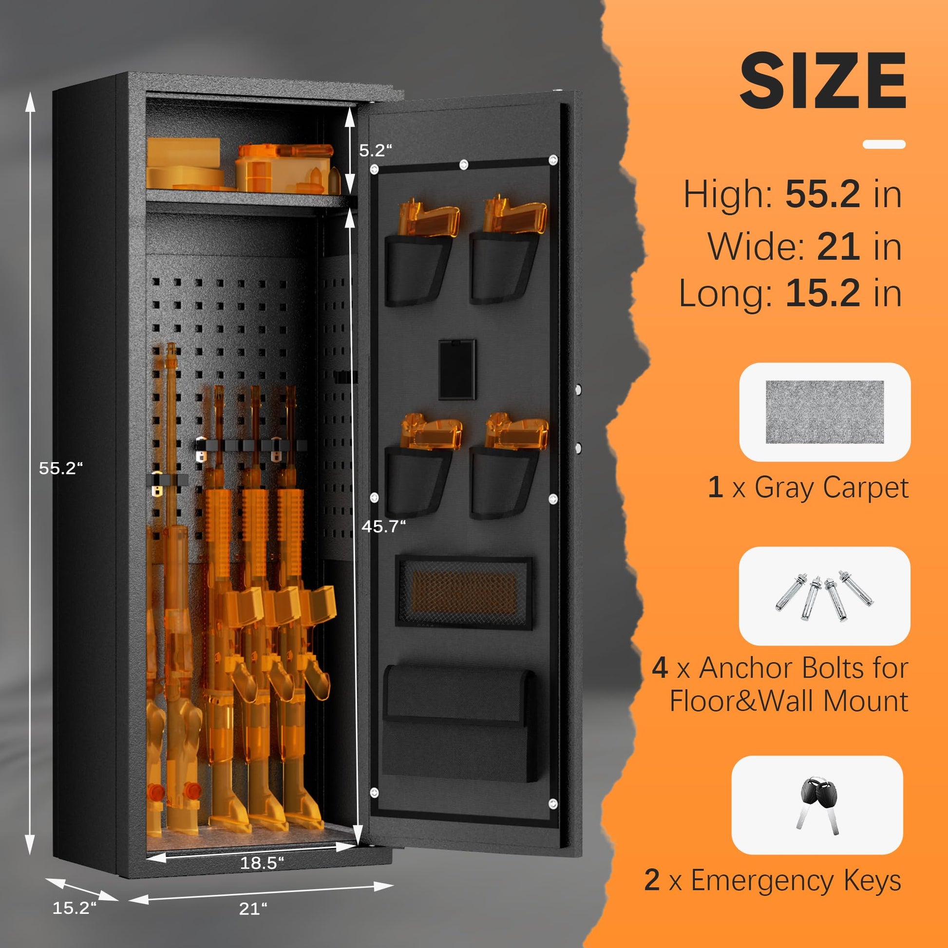 Bonusall 10-14 Gun Safe,Gun Safes for Home Rifle and Pistols, Gun Cabinet for Rifles and Shotguns, Rifle Safe for Home with Removable Shelf, Flaged Design, Pocket - WoodArtSupply