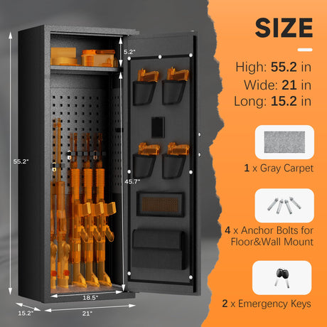INTERGREAT 10-12 Gun Safe for Home Rifle and Pistols, Gun Safe for Pistol and Shotguns with Digital Kaypad, Long Gun Cabinet with Multifunction Lock, 3 Adjustable Shelves,Pockets INTERGREAT