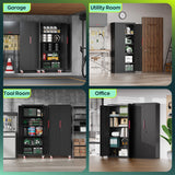 Kelueo 71" H Metal Garage Storage Cabinet with Wheels, 4 Adjustable Shelves & Locking Doors – Steel Tool Cabinet for Home,Basement,Utility Room – Garage Cabinets and Storage System, Black Kelueo