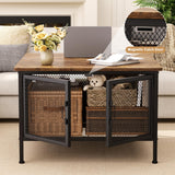 FABATO Lift Top Coffee Table, Square Coffee Table Metal Wood, Farmhouse Lift Up Coffee Table Cocktail Table with Wire Mesh Barn Door and Storage, Steel Frame, Small Tea Table for Living Room, Black FABATO
