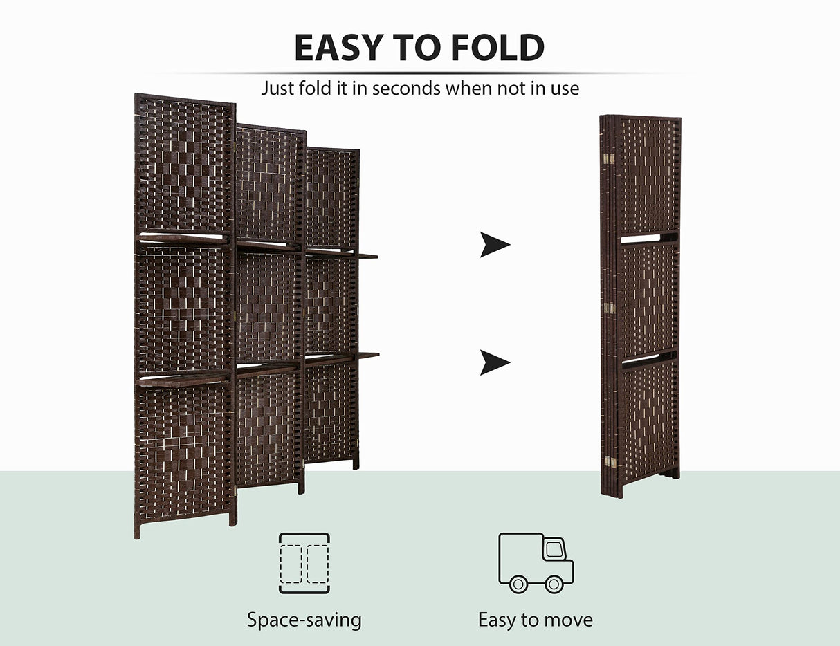 6 Panel Wood Room Dividers with Shelves Folding Privacy Screens Portable Partition Screen, 6 Ft Tall 5.7 Ft Wide Room Partitions and Dividers, Folding Privacy Wooden Screen with 2 Shelf Capacmkseh