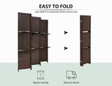 6 Panel Wood Room Dividers with Shelves Folding Privacy Screens Portable Partition Screen, 6 Ft Tall 5.7 Ft Wide Room Partitions and Dividers, Folding Privacy Wooden Screen with 2 Shelf Capacmkseh